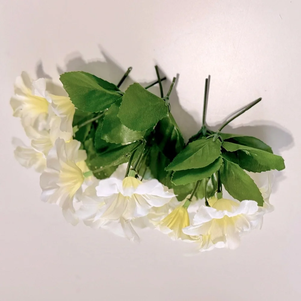 6 White & Yellow Petunia Flower Stems Floral Arrangement Faux Flowers LIFELIKE